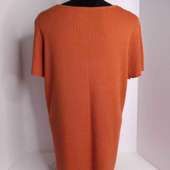 R.Q.T. SHORT SLEEVE PULLOVER SWEATER SIZE XL ORANGE WITH BRN.& TAN BEADING - Picture 4 of 10